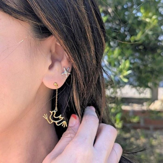 Cute bird motif of the southern island *Chibiharakuina* sold by one ear (Pierced earrings, Clip-on earrings, silver material)