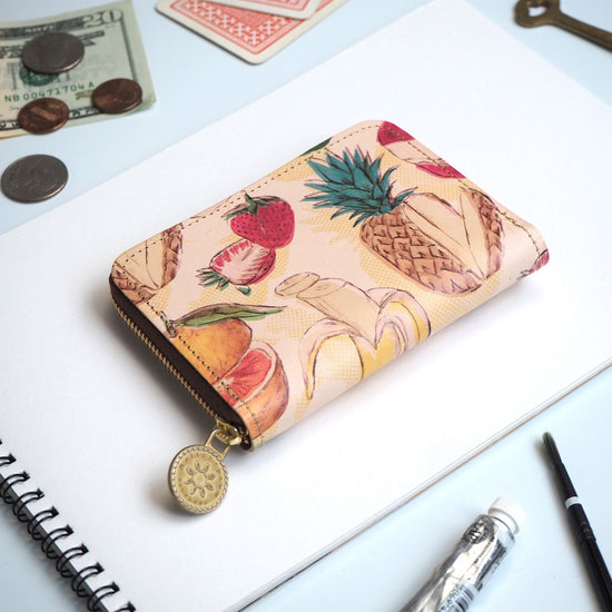 Round Zipper Compact Wallet (Fruit Mixed Juice) Small Cowhide Leather for Ladies