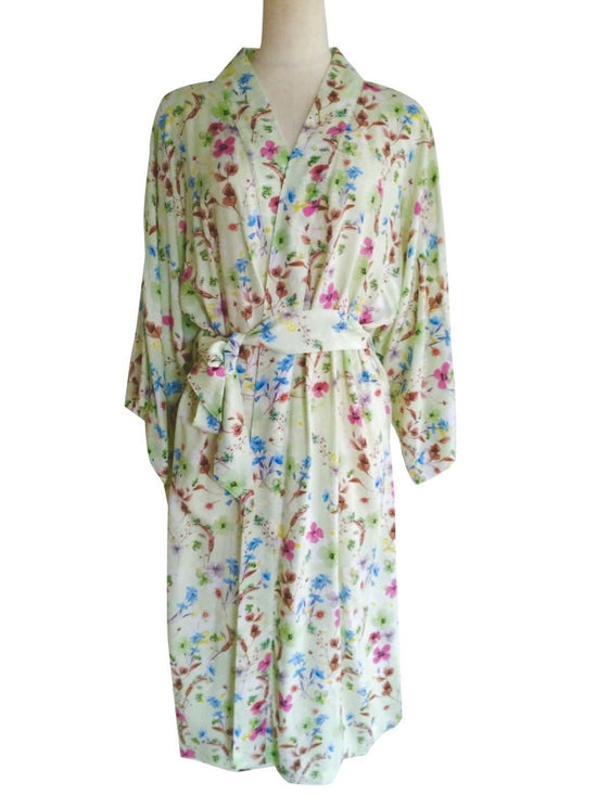 Kimono Robe Medium Length Pansy Mint