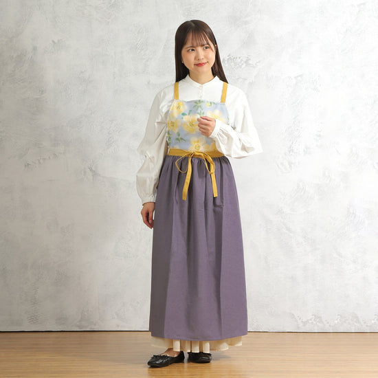 [Michelle Machoto] Long Wide Gathered Apron with a Loquat Pattern D-0006