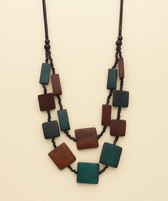 Wood Square 2strand Necklace A24WPN110GN