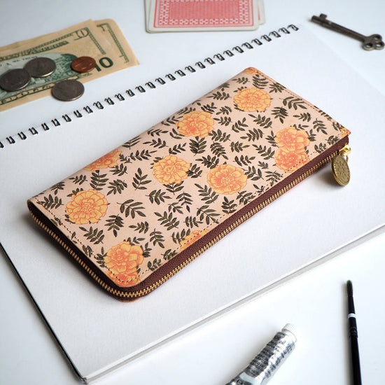 L-Shaped Zipper Long Wallet in Vintage Marigold All Leather for Women