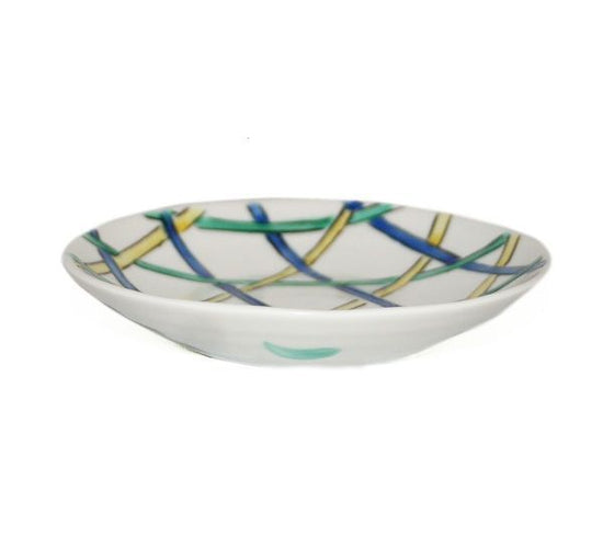 [Eisyou] 3.5" Dish, blue handled with kagome design