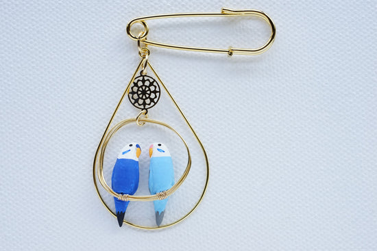 Two Budgies (Blue and Light Blue) Brooch