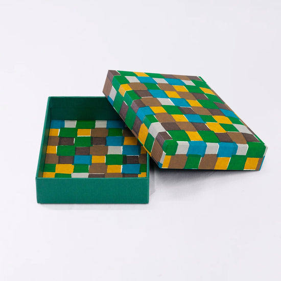 Kyoto Hand-dyed Washi paper, small container (checkered)