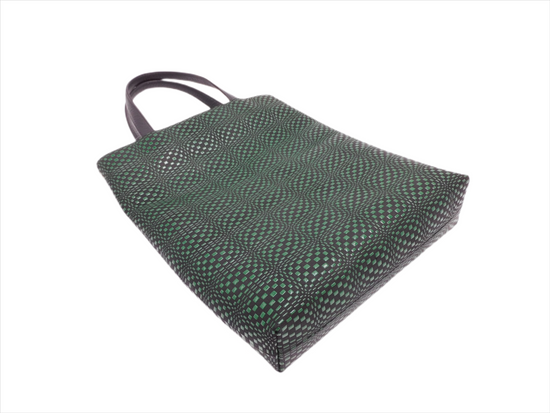 Handbag Tote, Black/Green, Checkered Pattern