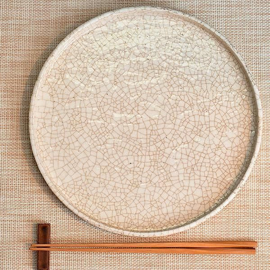 Shibu Kan-iri 8 "BON White Japanese Tableware, Round Medium Plate, Made in Japan, Minoyaki, Stylish, Modern
