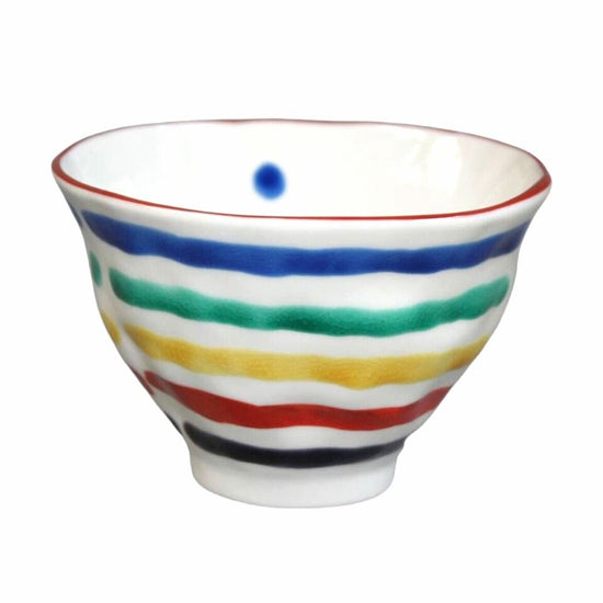 [Eisyou] Rice Bowl with Five-Color Horizontal Striped Pattern (Large)