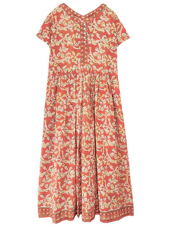 Layered Flower Block Print Cotton Dress (2 colors) [in stock around mid-May] (Japanese only)