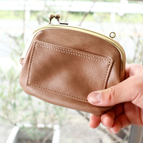 Natural Synthetic Leather Gusset Mini Wallet