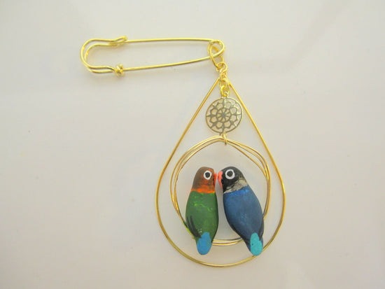Two Riding Button Parakeets (Luricosi Blue) Brooch