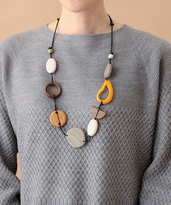 Wood Mixed Plate Necklace A24WPN041BR