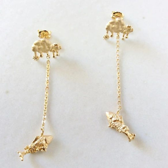 Fish swimming in the starry sky Pierced earringsS gold