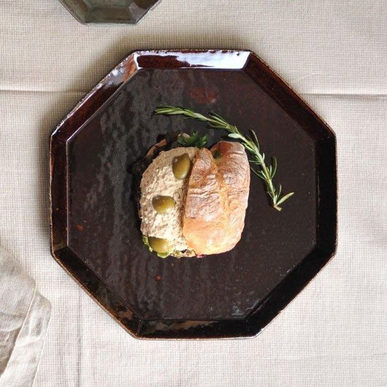 Angle Brown M Brown Western tableware, shaped plate, made in Japan, Minoyaki, café style, stylish