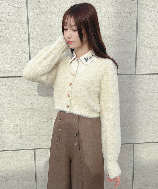 Emblem Button Feather Knit Cardigan / an another angelus [52BJ04j007].