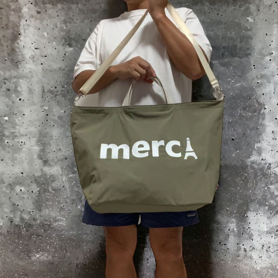 Merci Logo Embroidered 2way Tote L Khaki