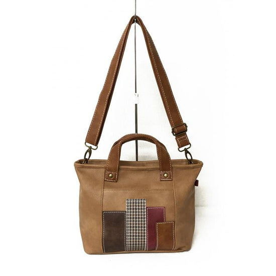 Synthetic Leather Patchwork 2-Way Handbag