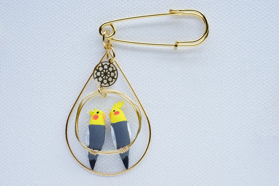 Two Cockatiels (Normal) Brooch