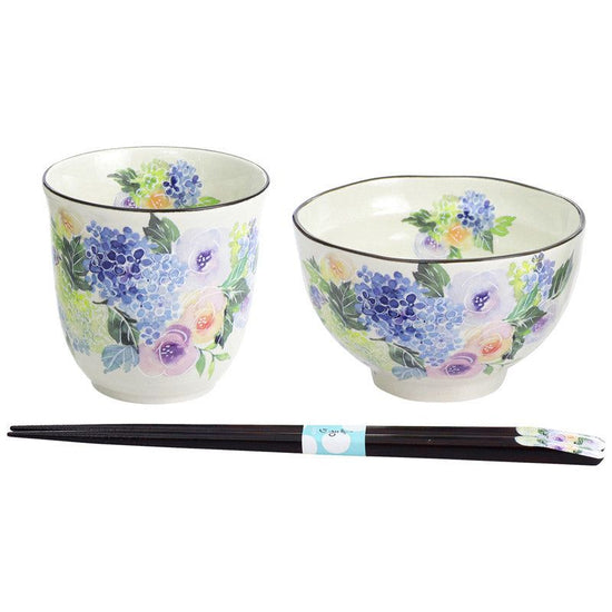 Hana Tone Bowl / Teacup Blue  with Tenpou Chopsticks (03940)