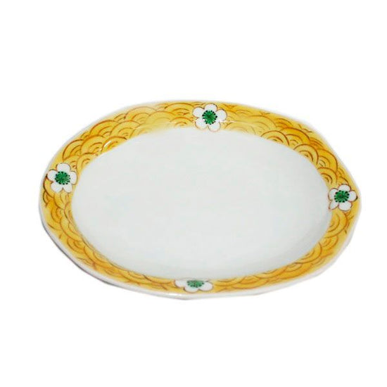 [Eisyou] 6" oval dish with white flower design