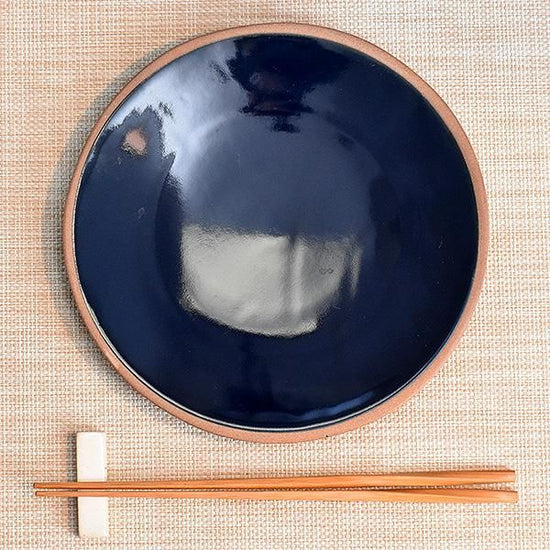 Navy Soil Plate Medium Blue Western Tableware Round Medium Plate, Made in Japan, Minoyaki, Stylish, Modern