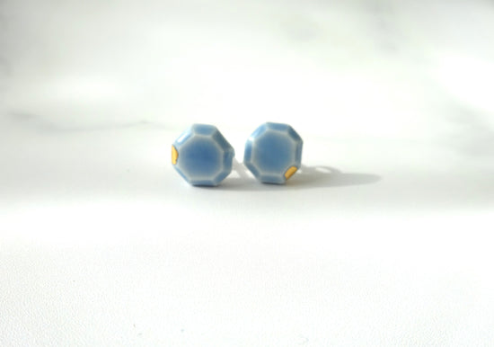 Kotsubu Ceramic Pierced Earrings Octagonal Light Blue