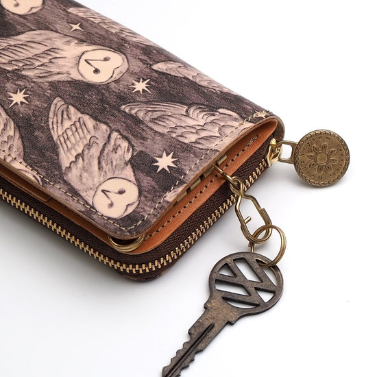 Key Wallet [ Mini Wallet + Key Case ] (Holy Owl) Genuine Leather Compact Owl