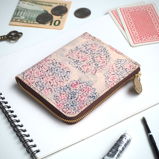 L-Shaped Zipper Wallet (Hydrangea) Genuine Leather Compact Hydrangea