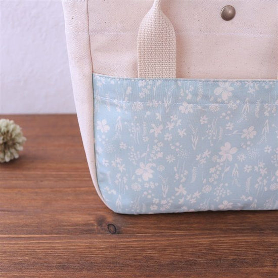 Canvas tote bag pouch (mint grass and flowers)