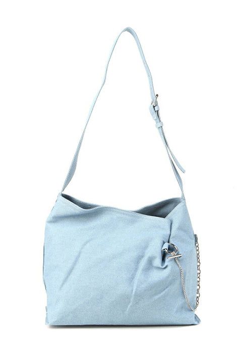 Denim Chain Ring Tote Bag in Ice Blue