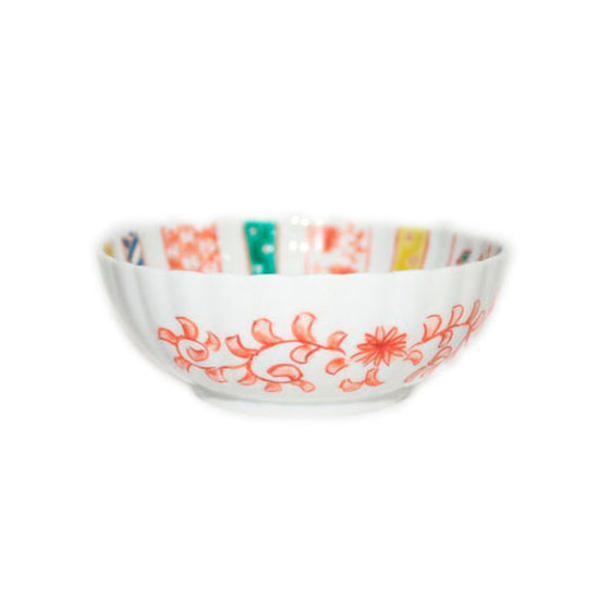 [Eisyou] 4" chrysanthemum-shaped bowl with design of komon-zukushi pattern