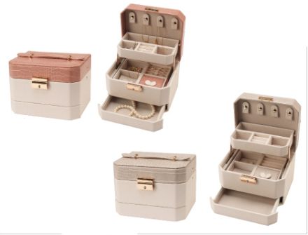 Crocodile style 3-decker jewelry box with mini box for travel, 1 piece unit AO-JB-0903