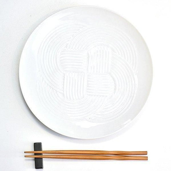 White Porcelain Yui Large Dish, white type, Japanese tableware, round large dish, made in Japan, Minoyaki
