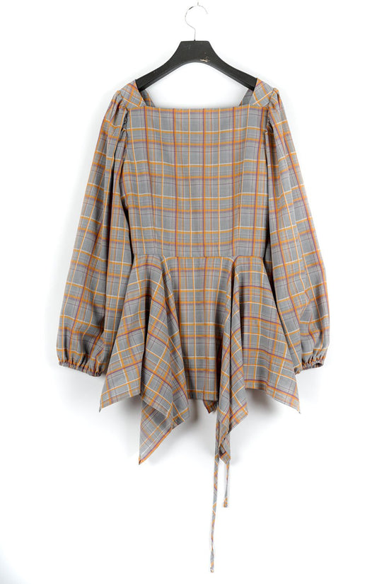 Ile-hem Check Blouse (Gray)