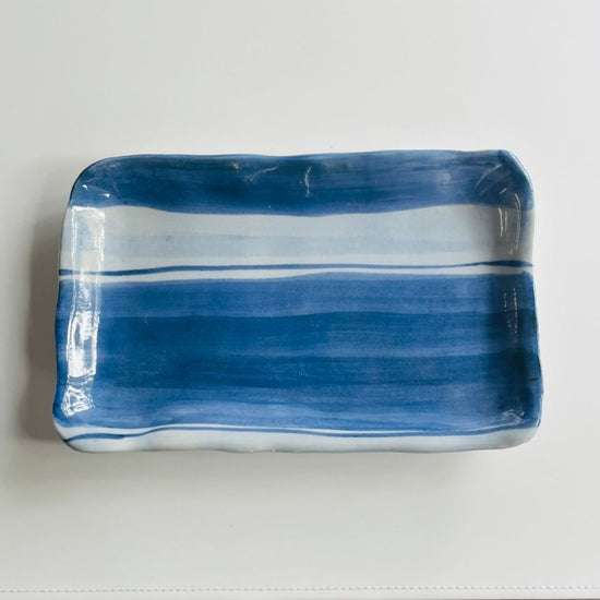 [Tada Tetsuo] Striped and striped design on a rectangular plate