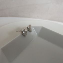 Silver melted heart Pierced earrings [one of a kind] Silver studded Pierced earrings Valentine&