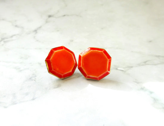 jewel cut classical pierced earrings/Clip-on earrings (orange)