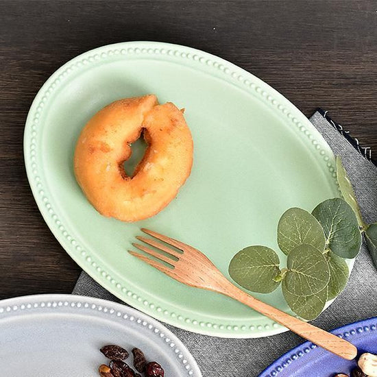 Green Rim Dot 21 Oval, green type, Western tableware, shaped plate, made in Japan, Minoyaki, stylish.