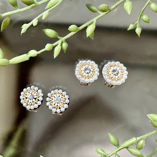 Circle Pierced earrings and Clip-on earrings with Bead Embroidery