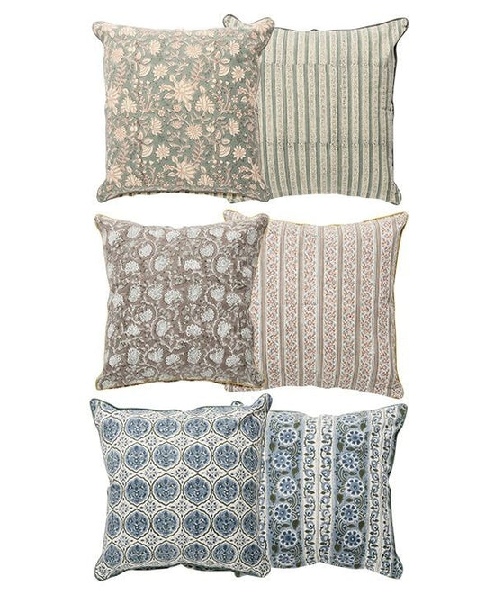 Block Print Cushion Cover (Separate Pattern Front and Back, 3 Colors) 45cm M20-2477