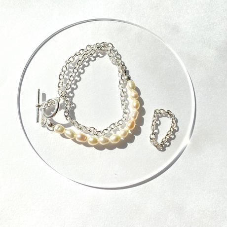 Freshwater Pearl and Silver Chain Double-Strand Bracelet