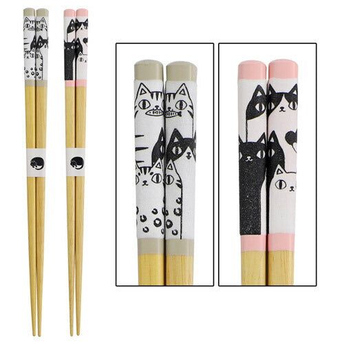 Three Cat Brothers 23cm Tall Chopsticks (Gray / Pink)
