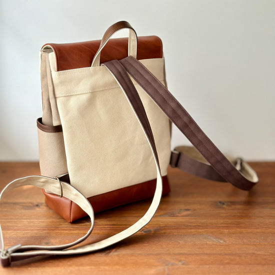 Canvas and synthetic leather backpack (camel, rawhide, mushroom)