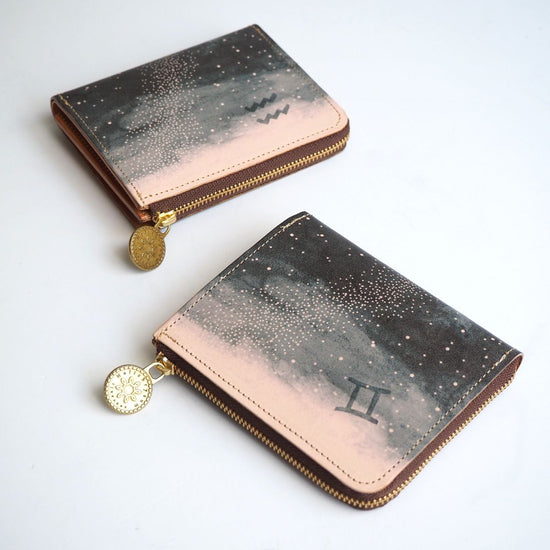 L-Shape Zipper Wallet (12 Starry Skies) Genuine Leather Small Wallet