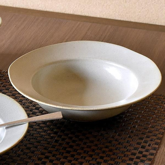 Wide Rim Ivory 19cm Soup White Type Western Tableware Deformed Bowl Made in Japan Minoyaki Cafe Style