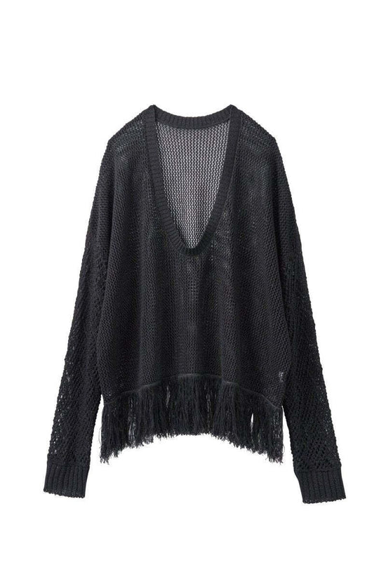 Uneck Fringe Mesh Knit/ Black