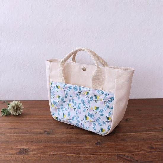 Canvas tote pouch (wide gusset) with small birds and leaves