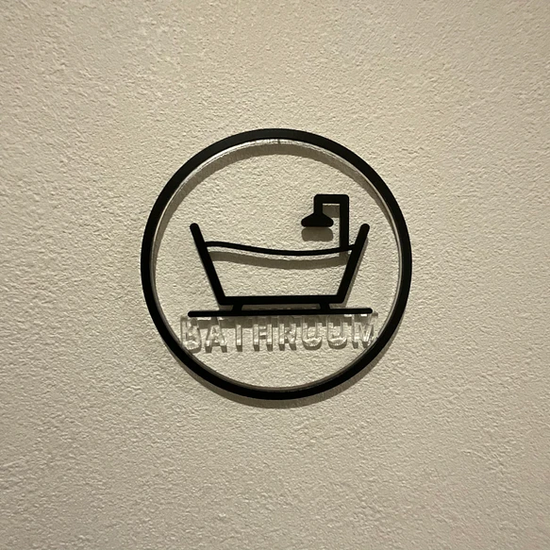Room Sign BATHROOM for Wall-Mounted Floating Icon Clear Lettering