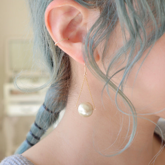 Cotton Pearl Triangle Earrings
