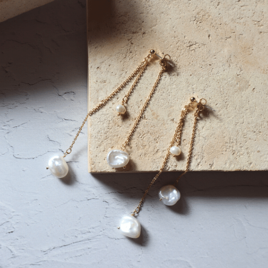 chain pearl earrings